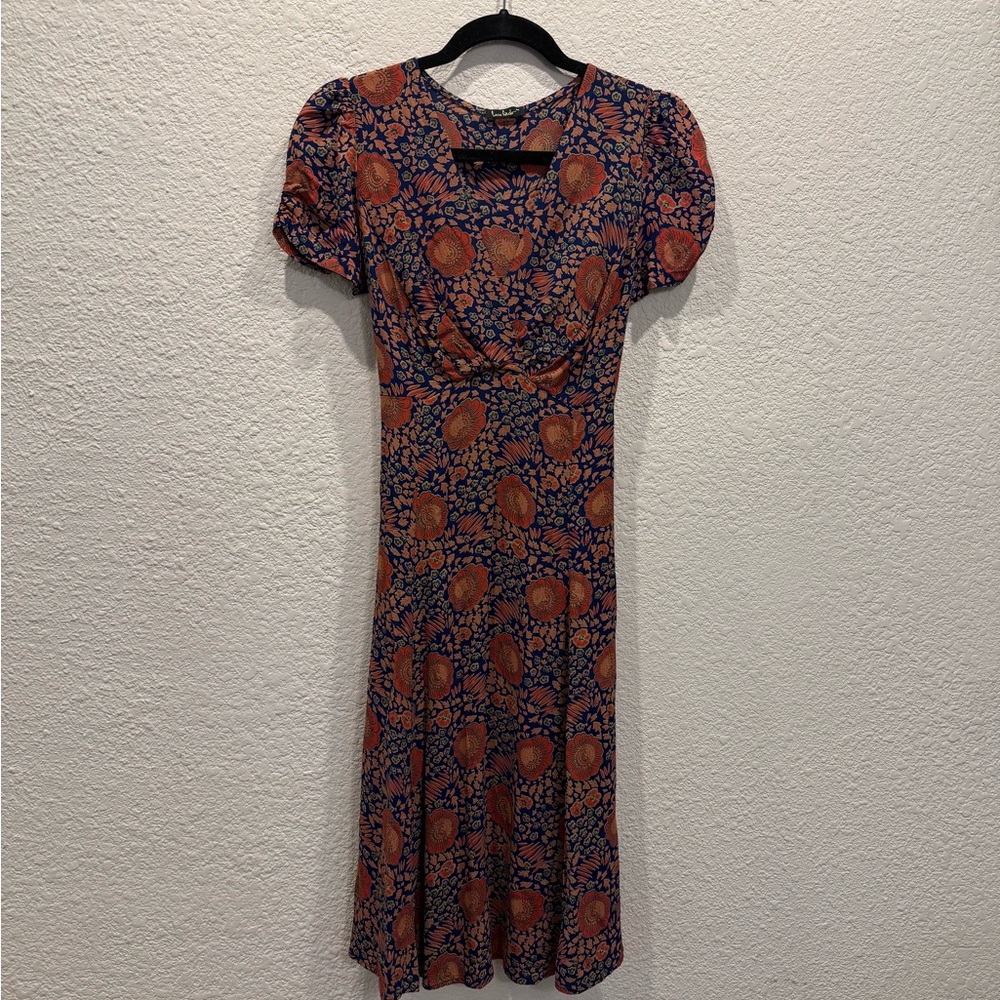 Floral Print Dress - Blue and Orange
